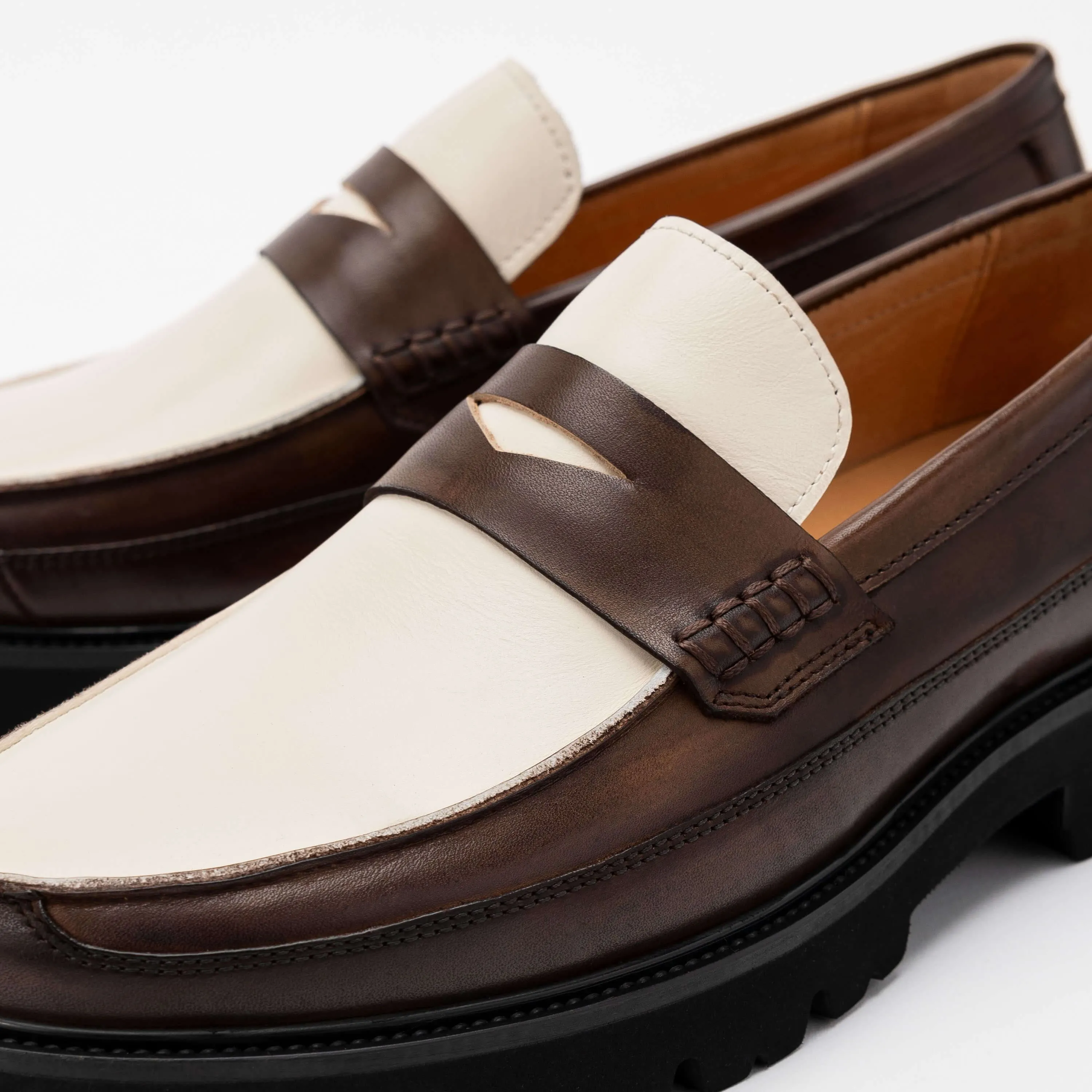 Adler Brown/Weiß Leder Penny Loafers