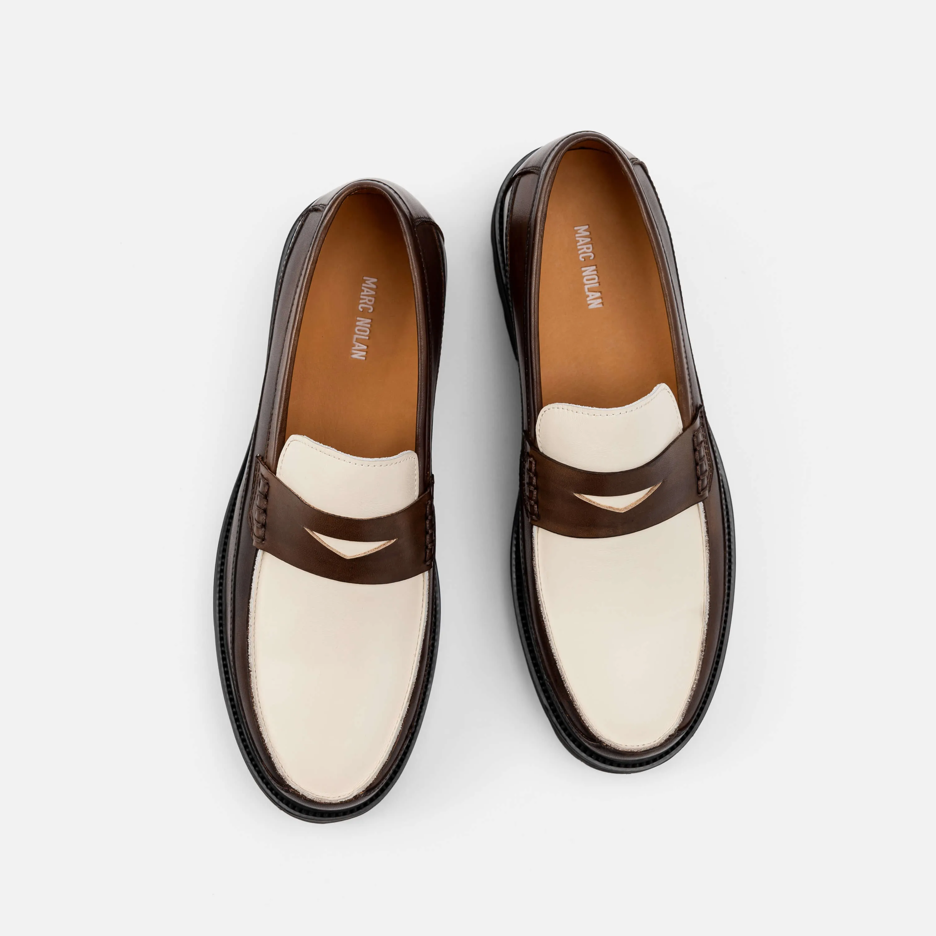 Adler Brown/Weiß Leder Penny Loafers