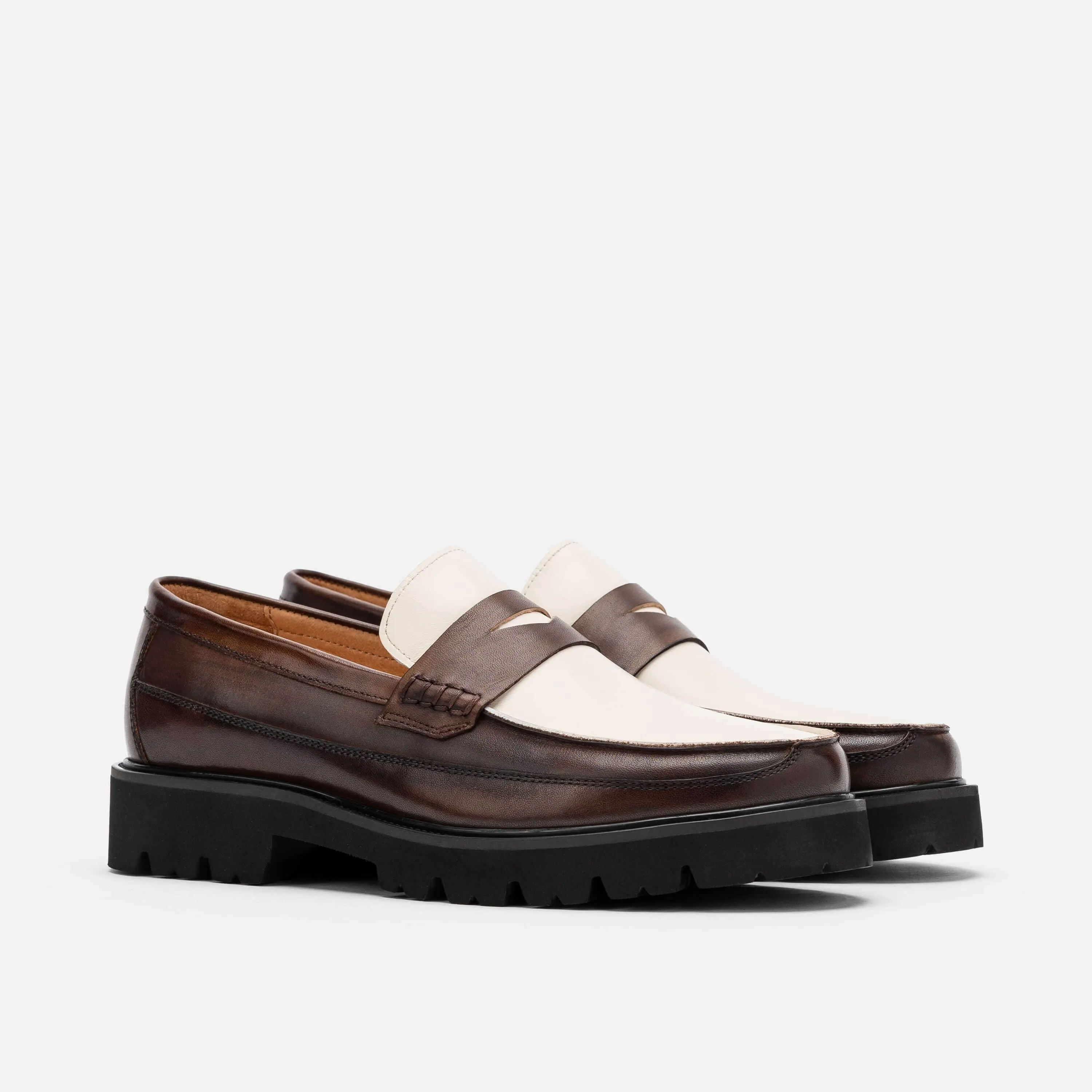 Adler Brown/Weiß Leder Penny Loafers