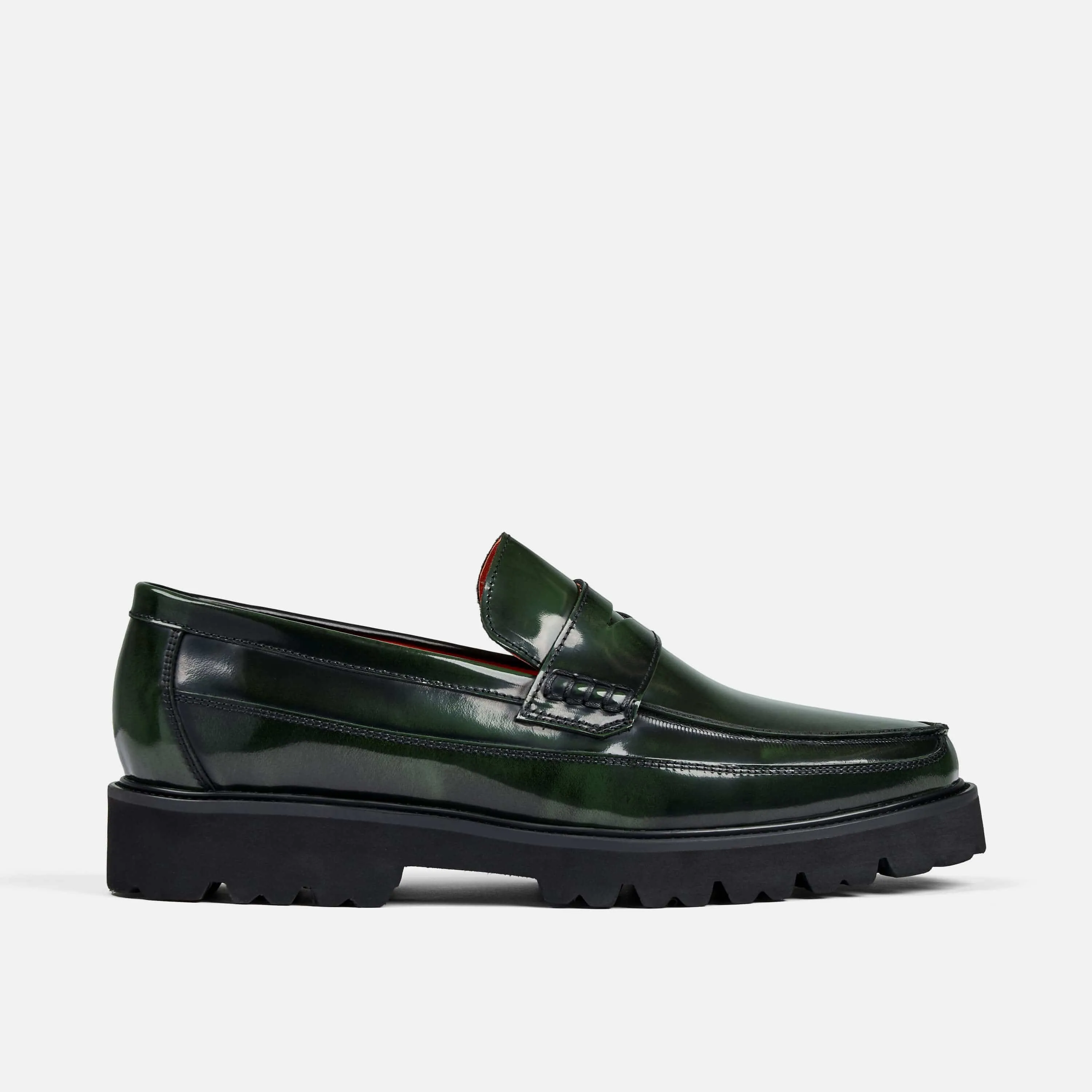 Adler Dunkelgrüne Lackleder-Penny-Loafer