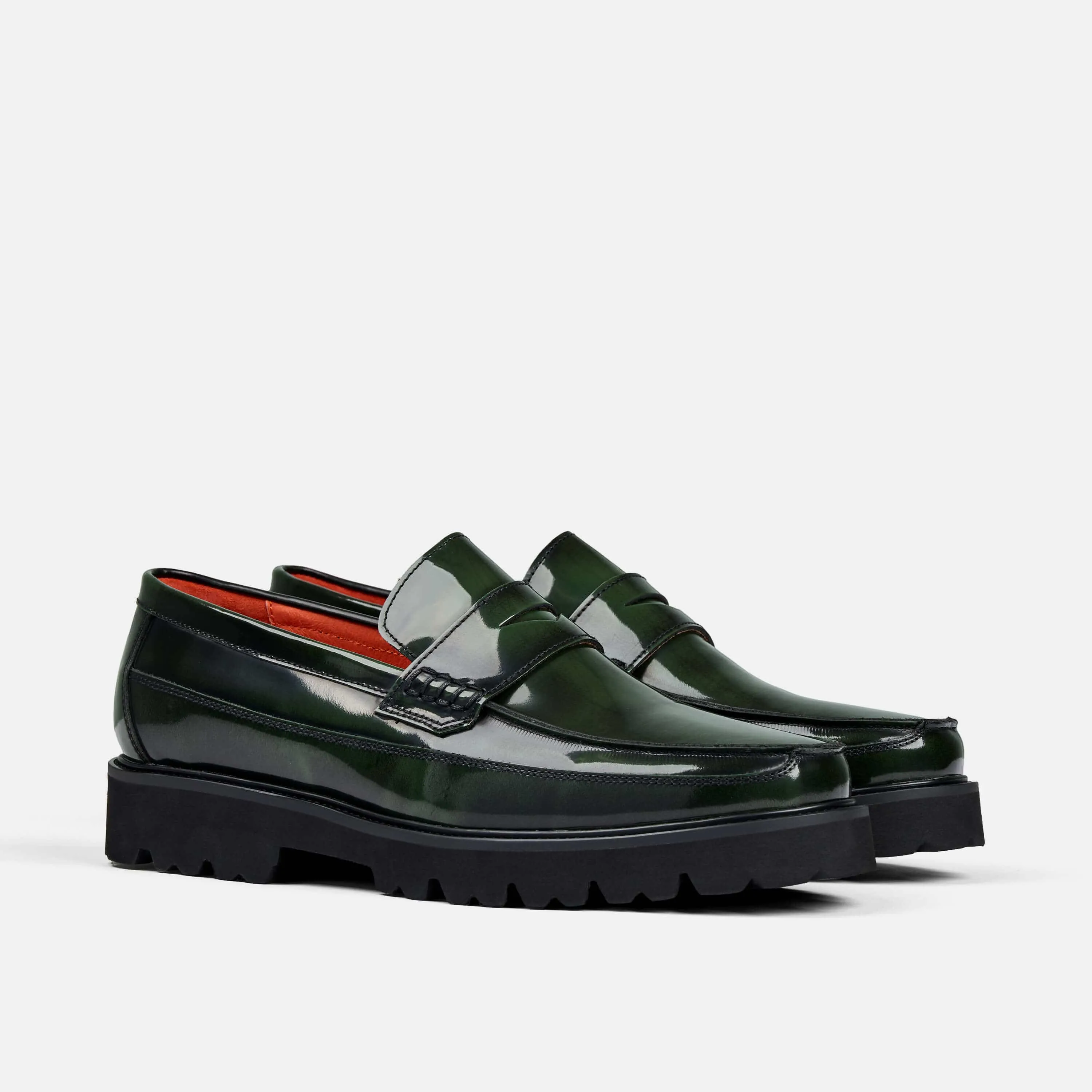 Adler Dunkelgrüne Lackleder-Penny-Loafer