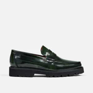 Adler Dunkelgrüne Lackleder-Penny-Loafer