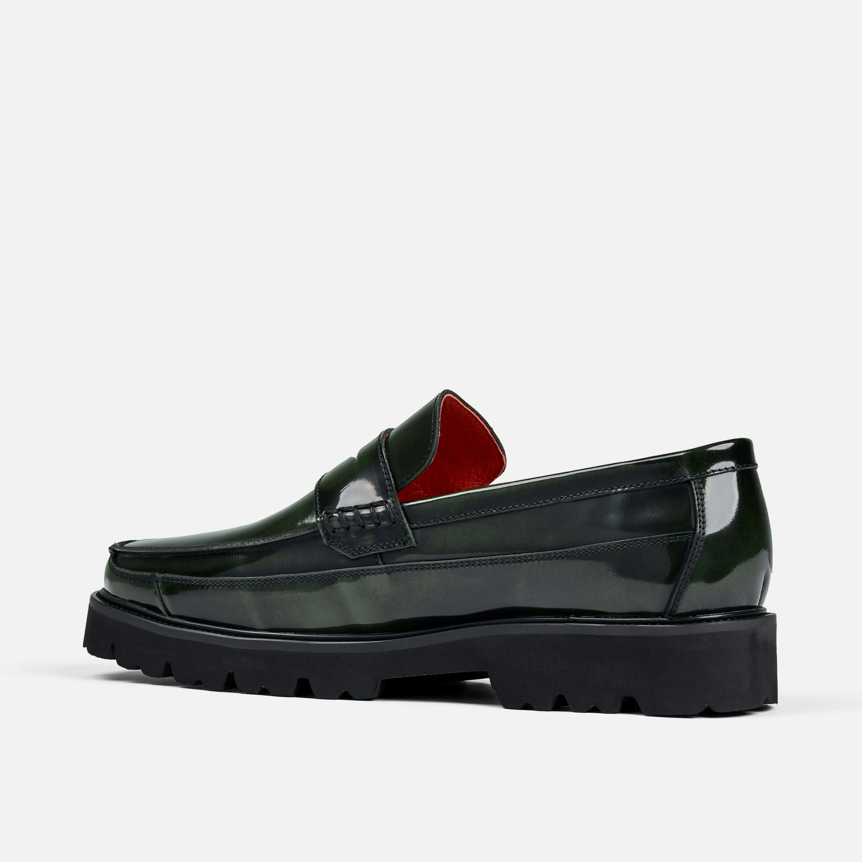 Adler Dunkelgrüne Lackleder-Penny-Loafer