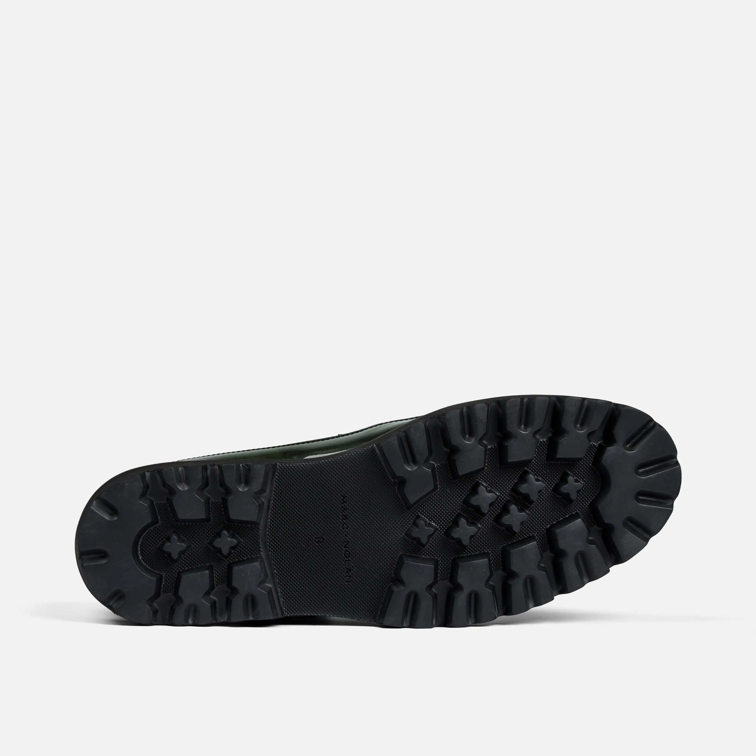 Adler Dunkelgrüne Lackleder-Penny-Loafer