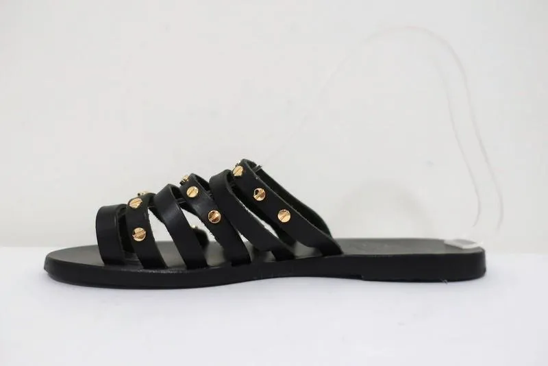 Antike griechische Sandalen Niki Nails Sandalen Schwarz Leder Größe 36 Flache Schlapfen NEU