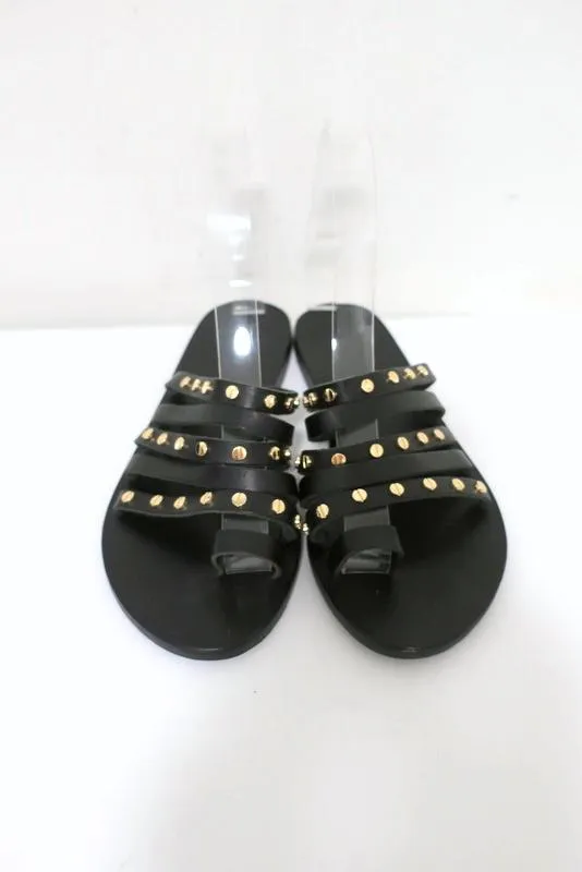 Antike griechische Sandalen Niki Nails Sandalen Schwarz Leder Größe 36 Flache Schlapfen NEU