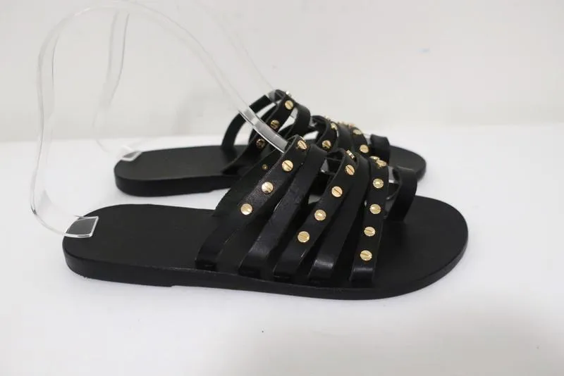 Antike griechische Sandalen Niki Nails Sandalen Schwarz Leder Größe 36 Flache Schlapfen NEU