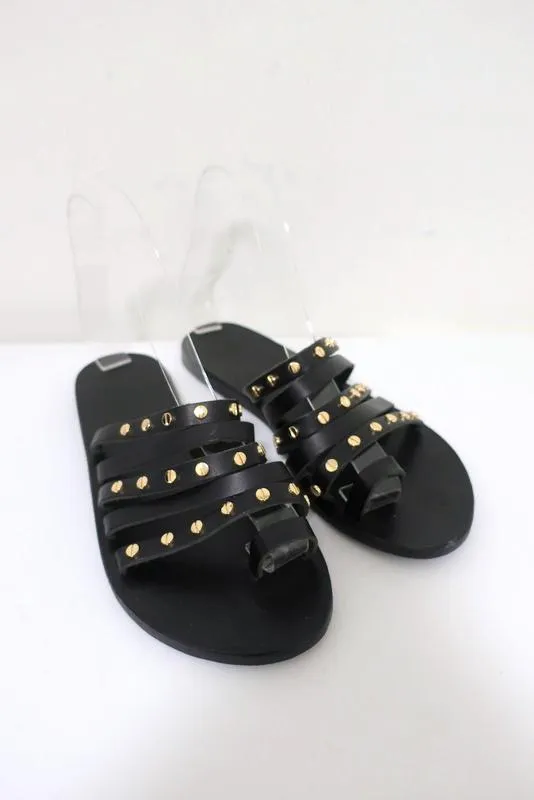 Antike griechische Sandalen Niki Nails Sandalen Schwarz Leder Größe 36 Flache Schlapfen NEU
