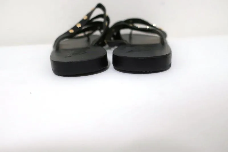 Antike griechische Sandalen Niki Nails Sandalen Schwarz Leder Größe 36 Flache Schlapfen NEU