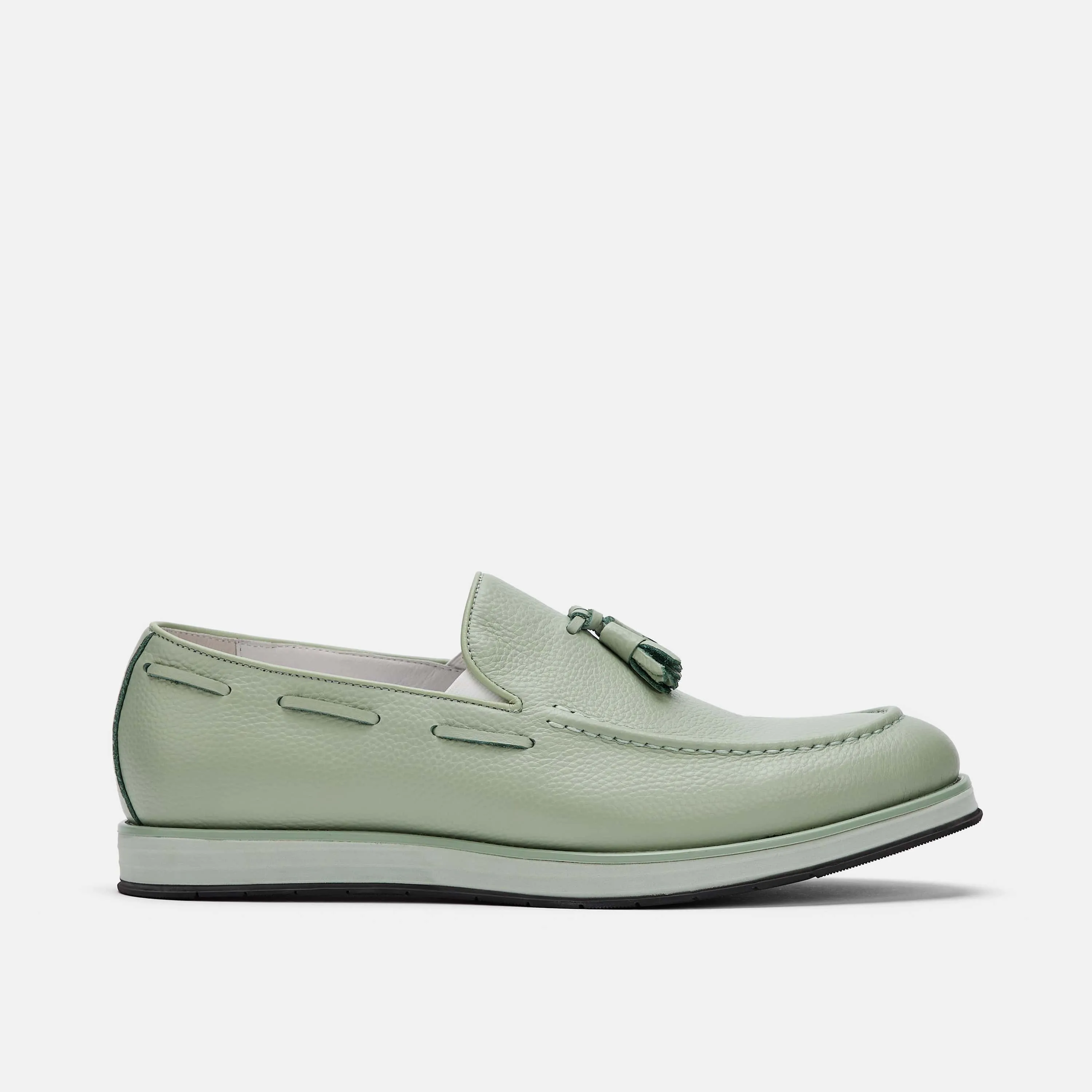 Apollo Sage Green Lederquasten-Loafer