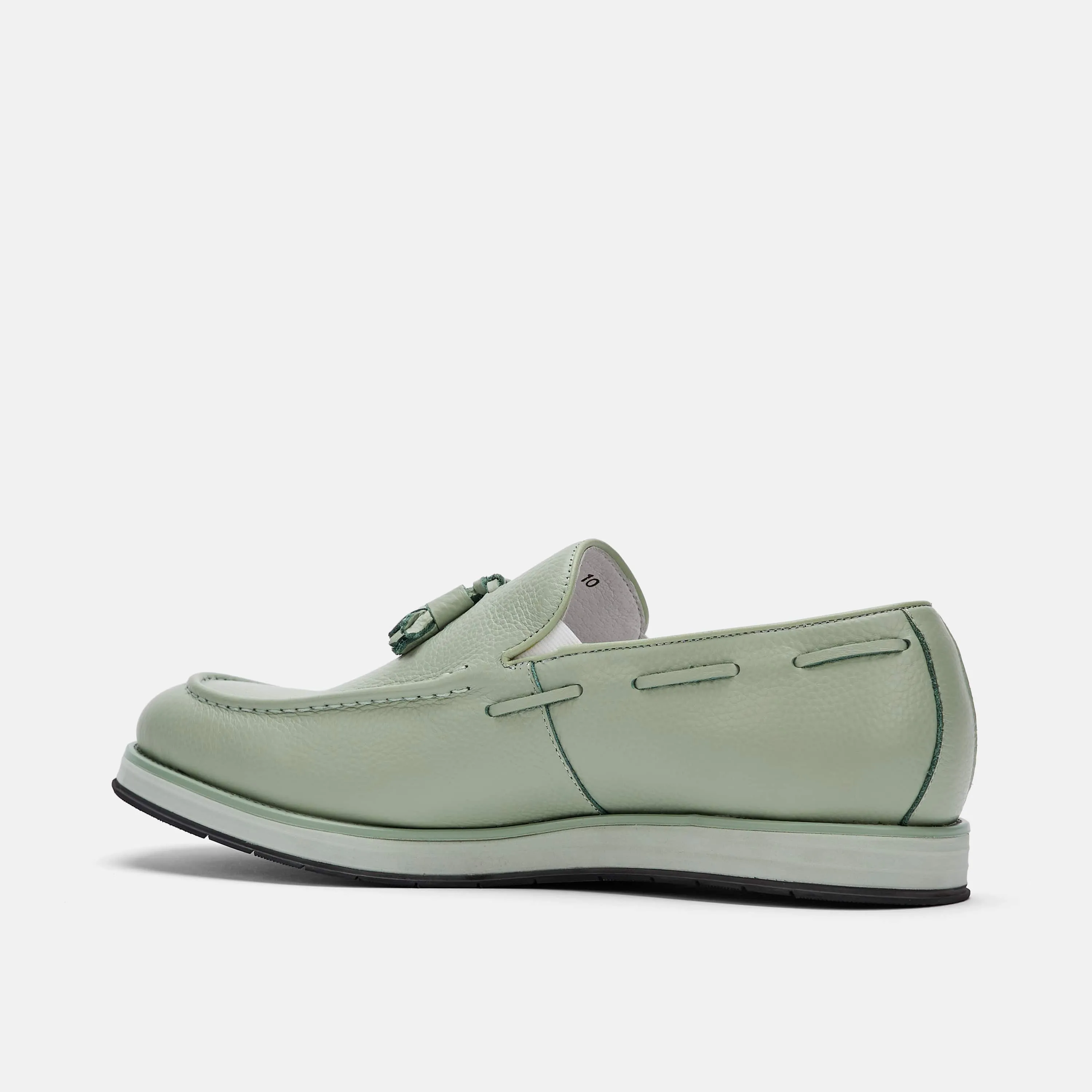 Apollo Sage Green Lederquasten-Loafer