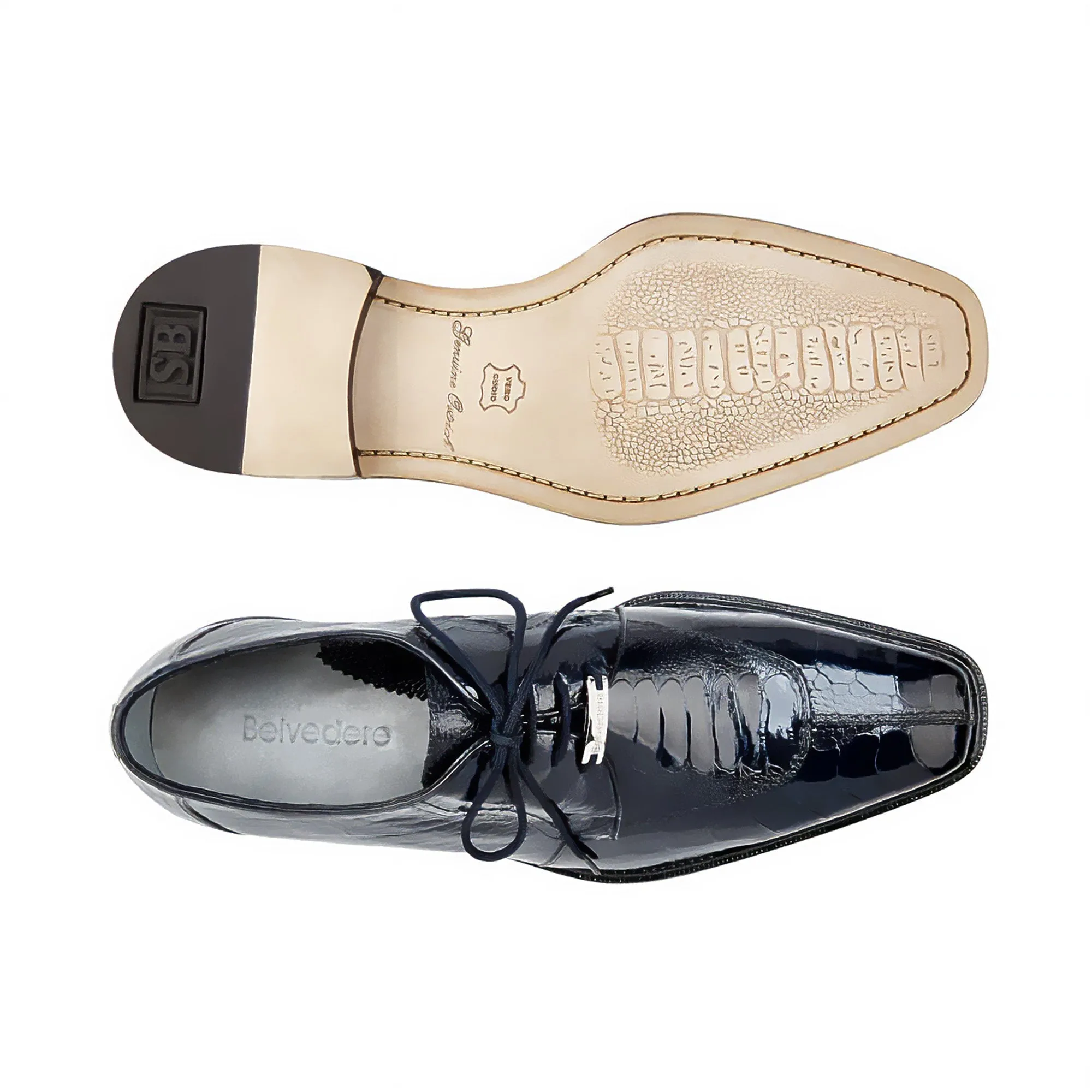 Belvedere Exotische Leder Schuhe Belvedere Siena in Marineblau Echtem Straußenbein Oxfords