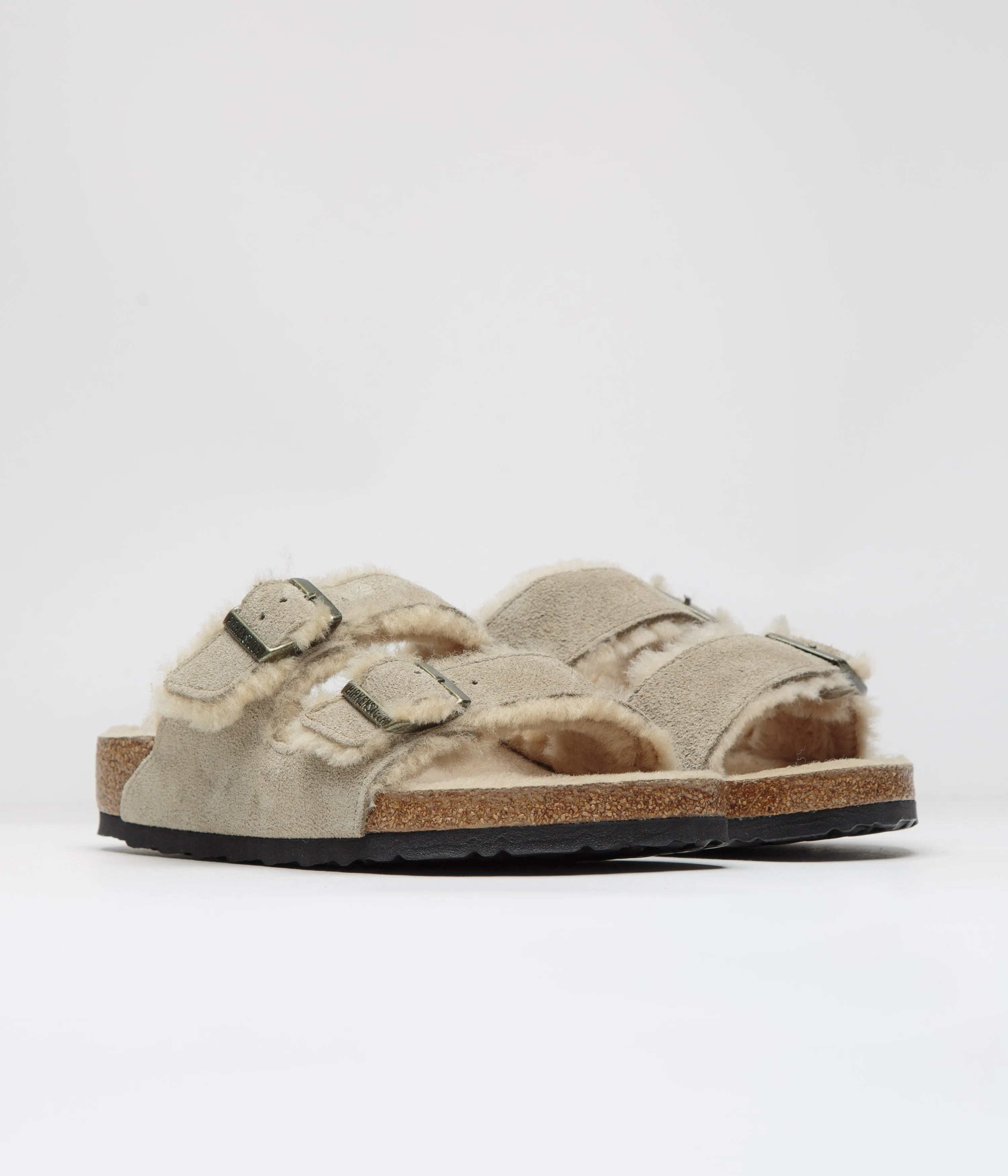 Birkenstock Arizona Shearling Sandalen - Taupe Birkenstock Schuhe