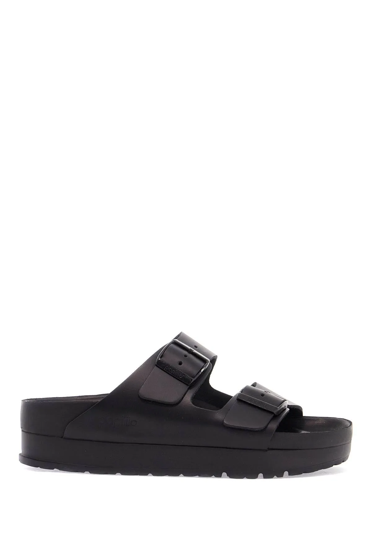 Birkenstock Damen Plateausandalen aus Leder mit zwei Riemen und Metallschließen