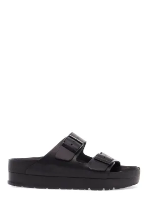 Birkenstock Damen Plateausandalen aus Leder mit zwei Riemen und Metallschließen
