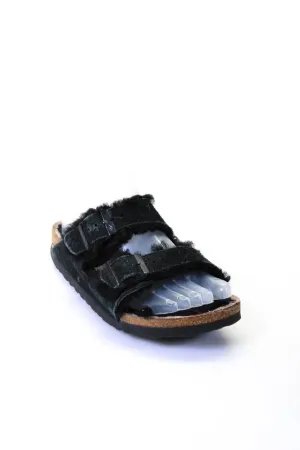 Birkenstock Damen Shearling gefütterte Doppelriemen-Sandalen aus Rücksuede