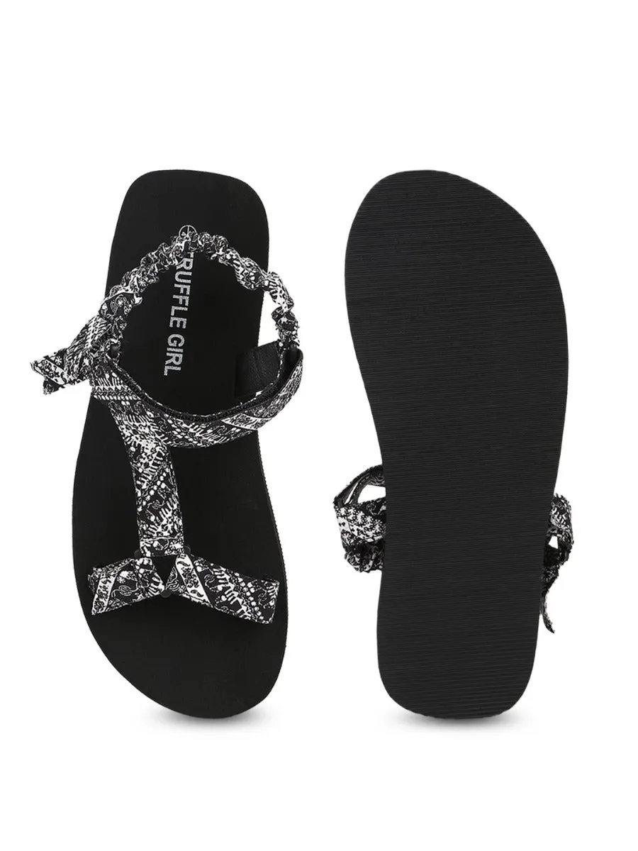 Schwarz & Weiß PU bedruckte Plateausandalen