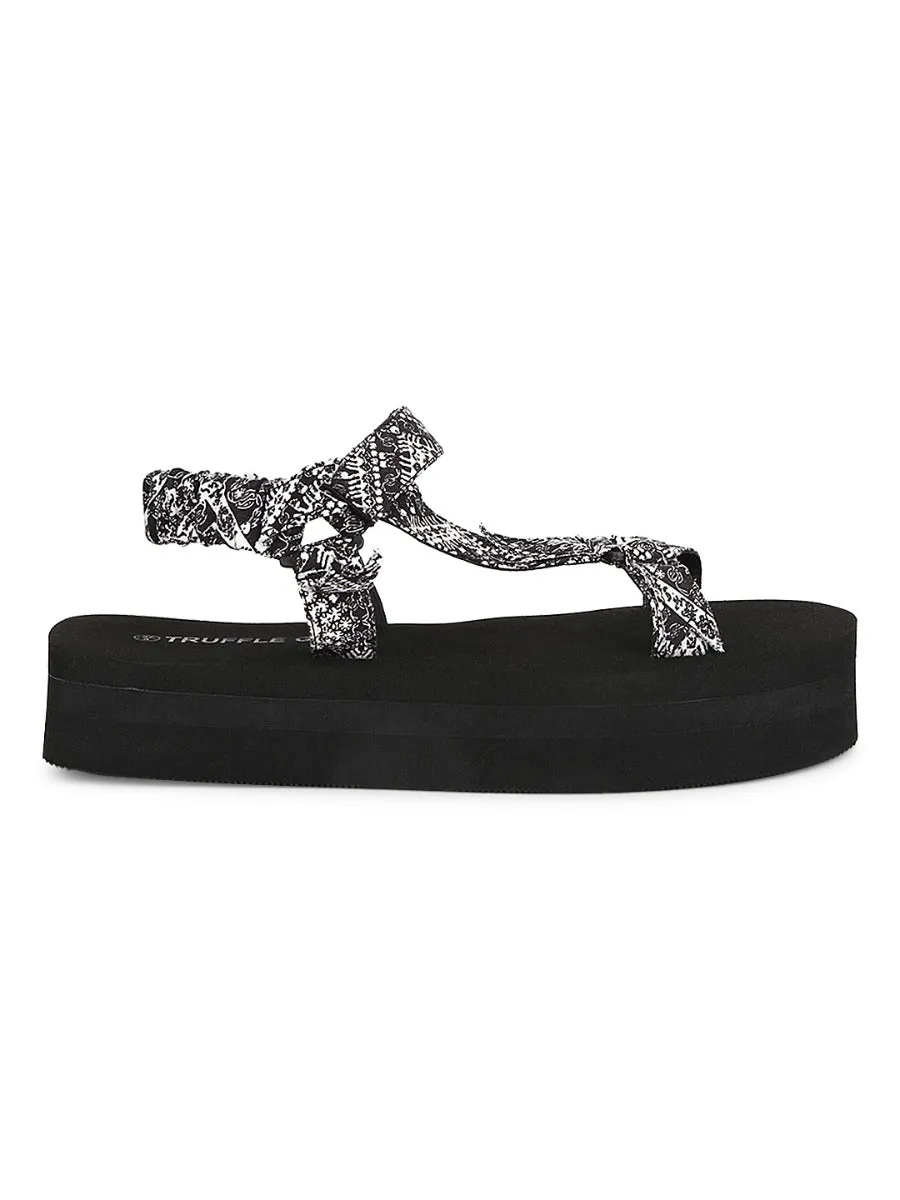 Schwarz & Weiß PU bedruckte Plateausandalen