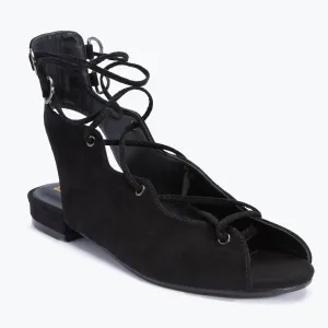 Schwarze Flache Sandalen mit Schnürung