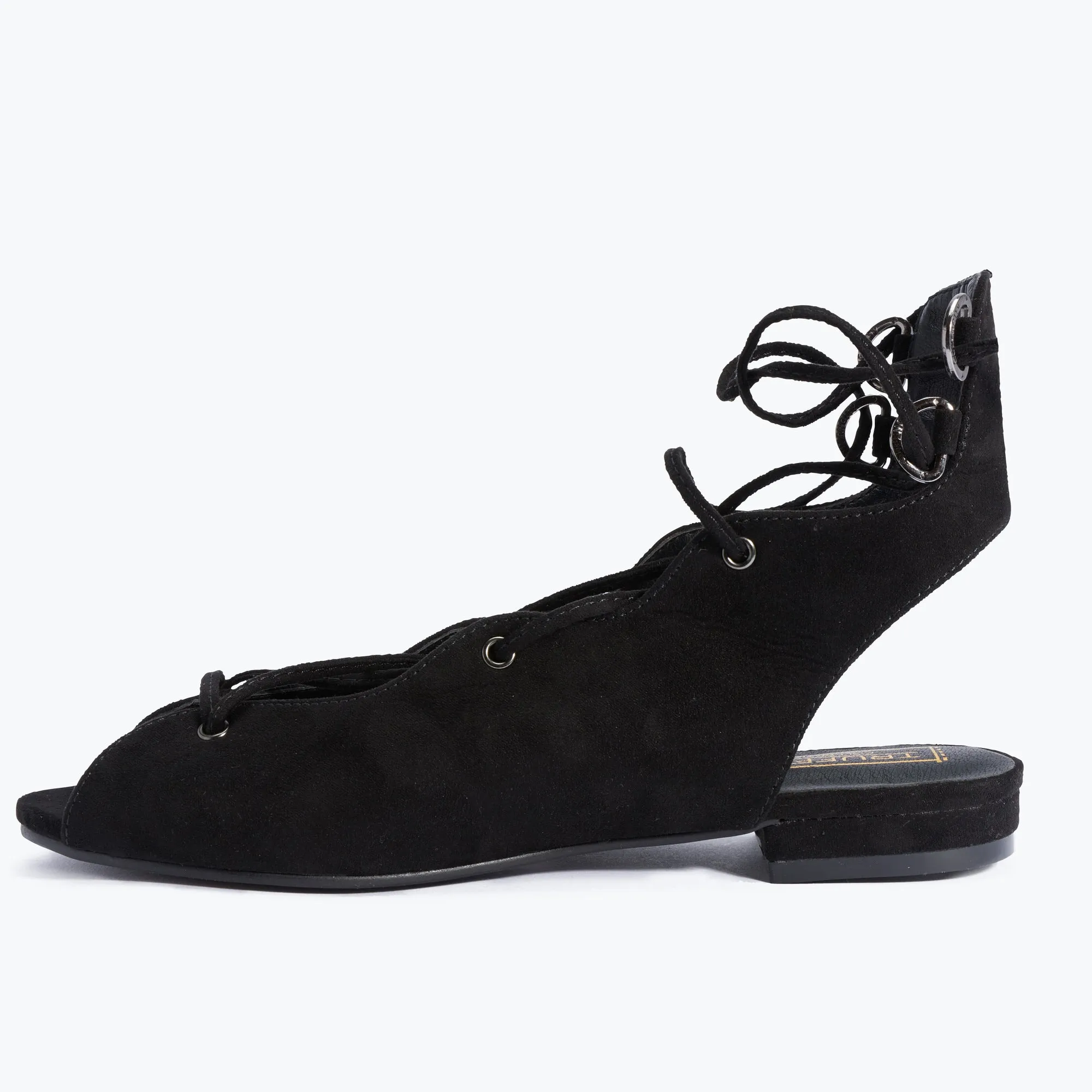 Schwarze Flache Sandalen mit Schnürung