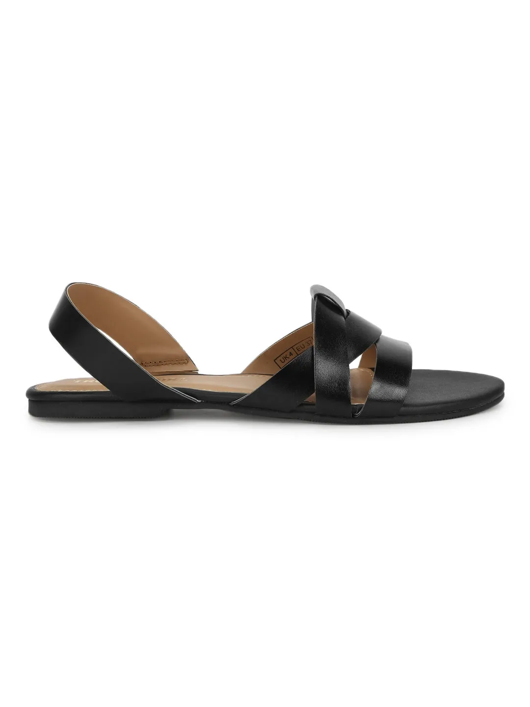 Flache Sandalen mit schwarzem PU-Rückenband