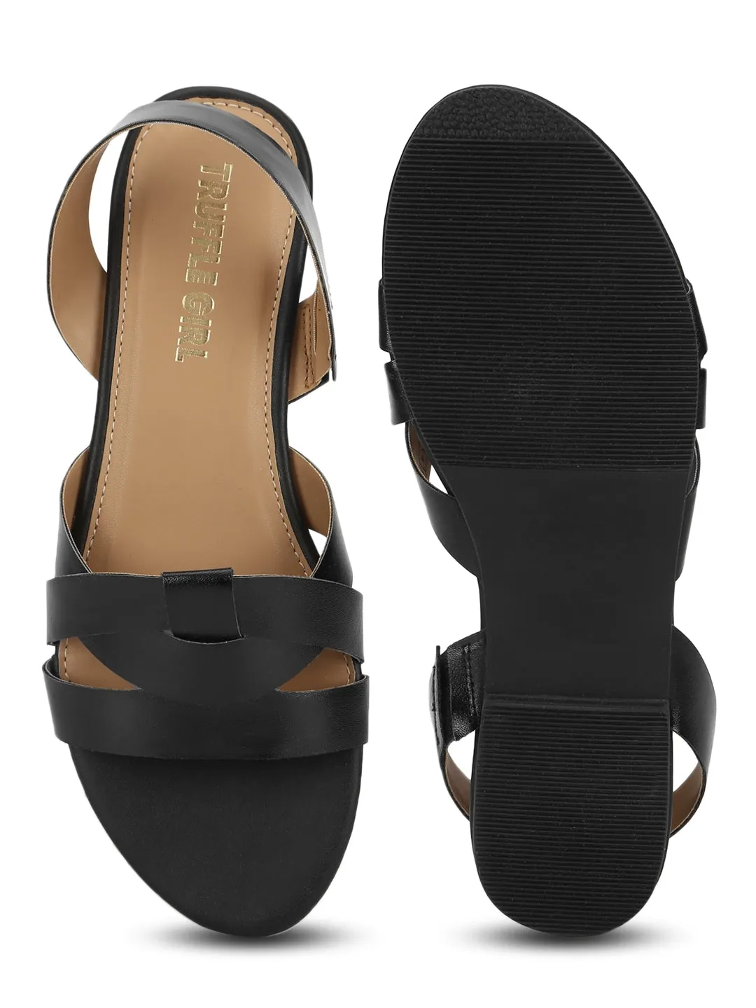 Flache Sandalen mit schwarzem PU-Rückenband