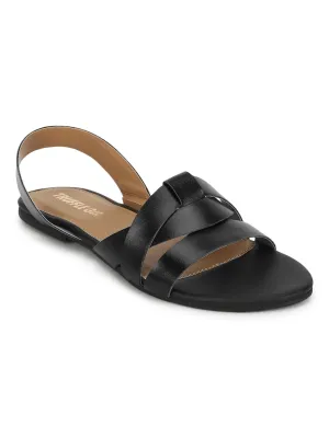 Flache Sandalen mit schwarzem PU-Rückenband