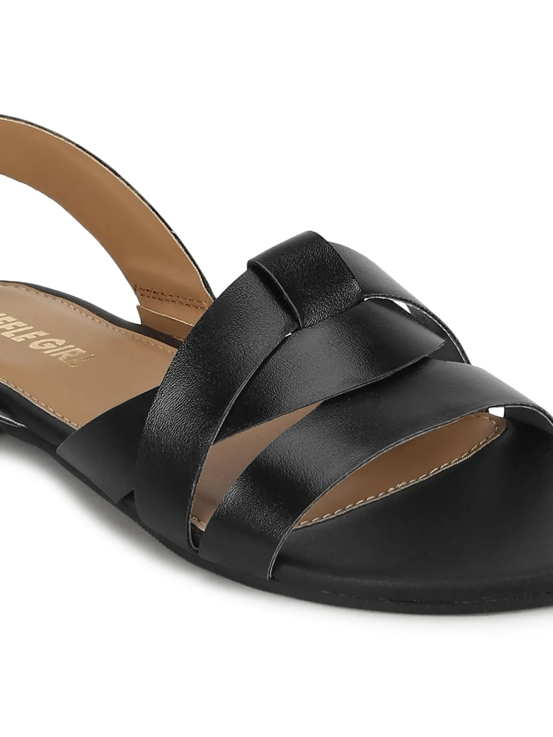 Flache Sandalen mit schwarzem PU-Rückenband