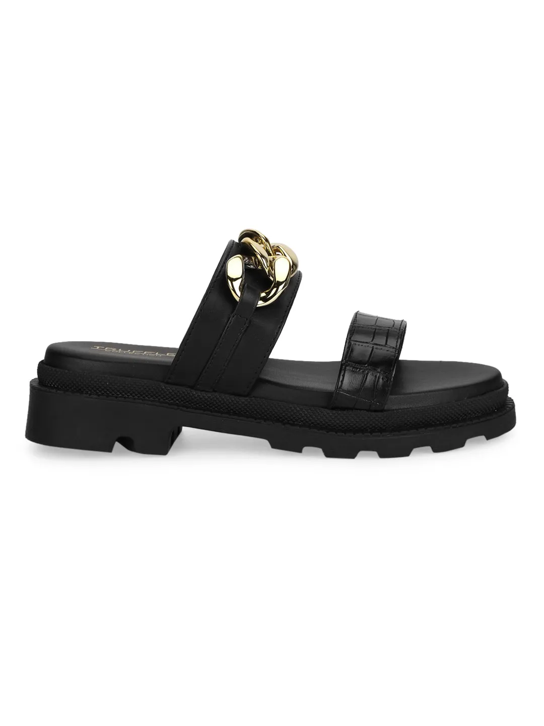 Schwarze PU-Plattformschuhe mit Kette (TC-ST-1219-BLKPU)