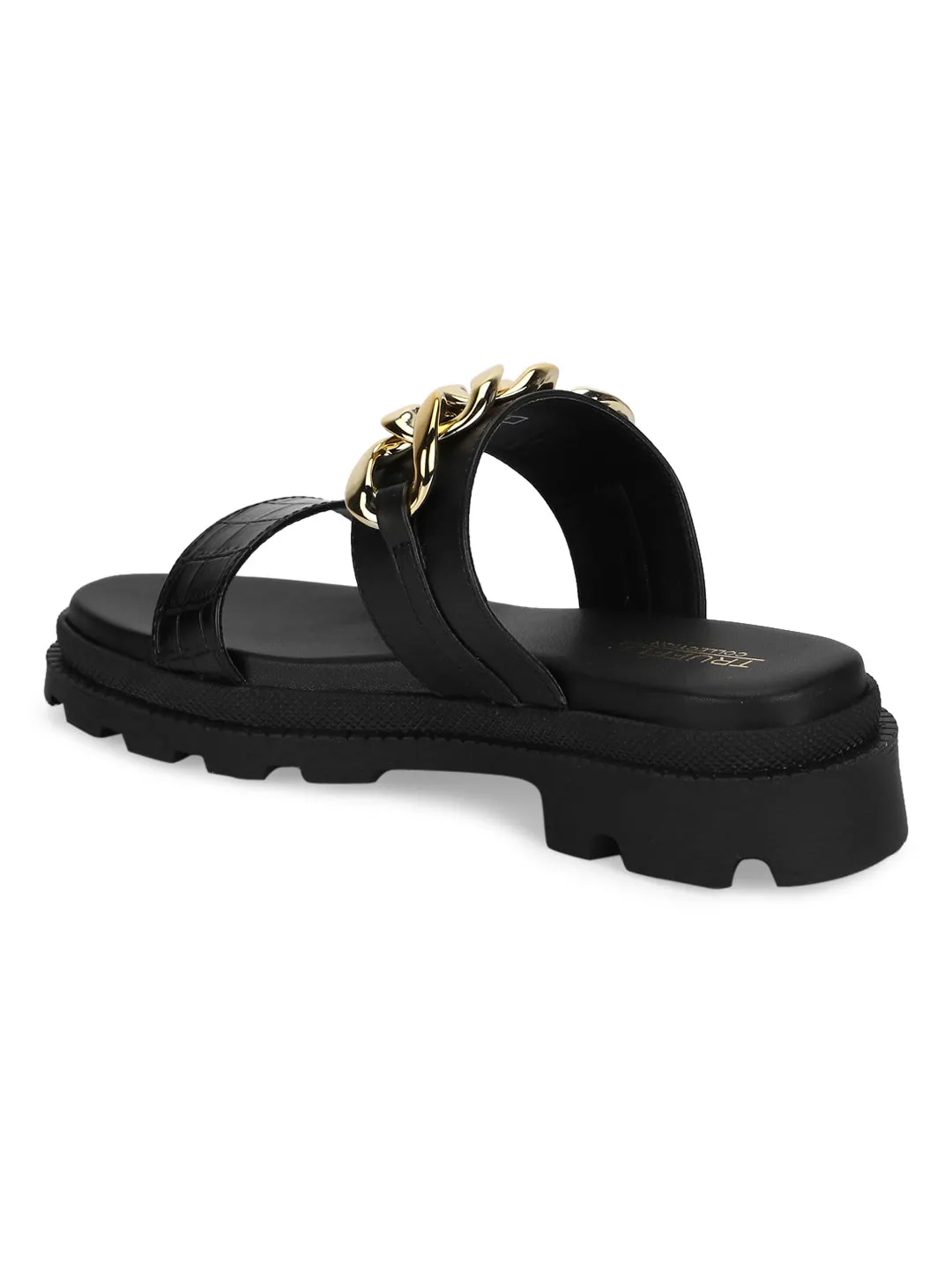 Schwarze PU-Plattformschuhe mit Kette (TC-ST-1219-BLKPU)