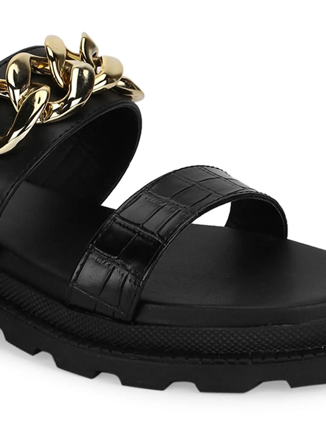 Schwarze PU-Plattformschuhe mit Kette (TC-ST-1219-BLKPU)