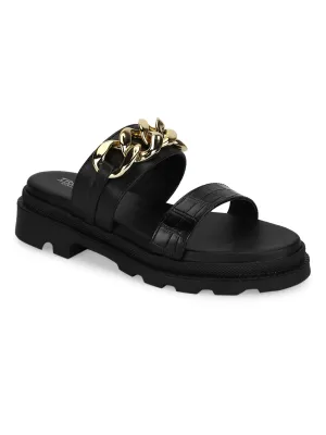 Schwarze PU-Plattformschuhe mit Kette (TC-ST-1219-BLKPU)