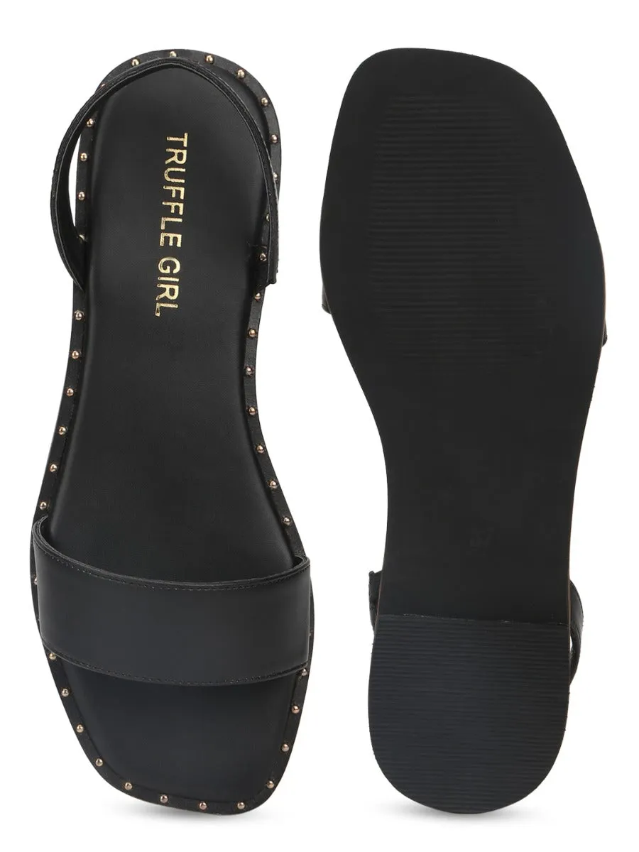 Schwarze PU Flache Sandalen mit Rückengurt