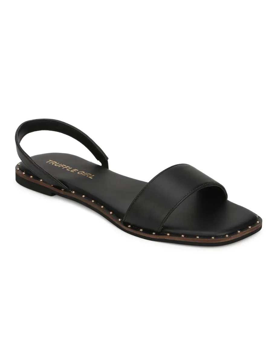 Schwarze PU Flache Sandalen mit Rückengurt