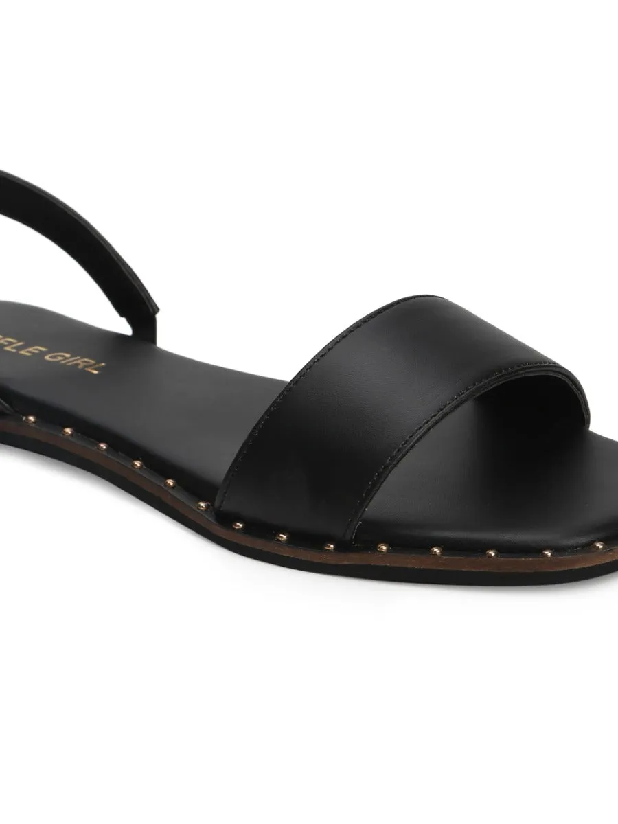 Schwarze PU Flache Sandalen mit Rückengurt