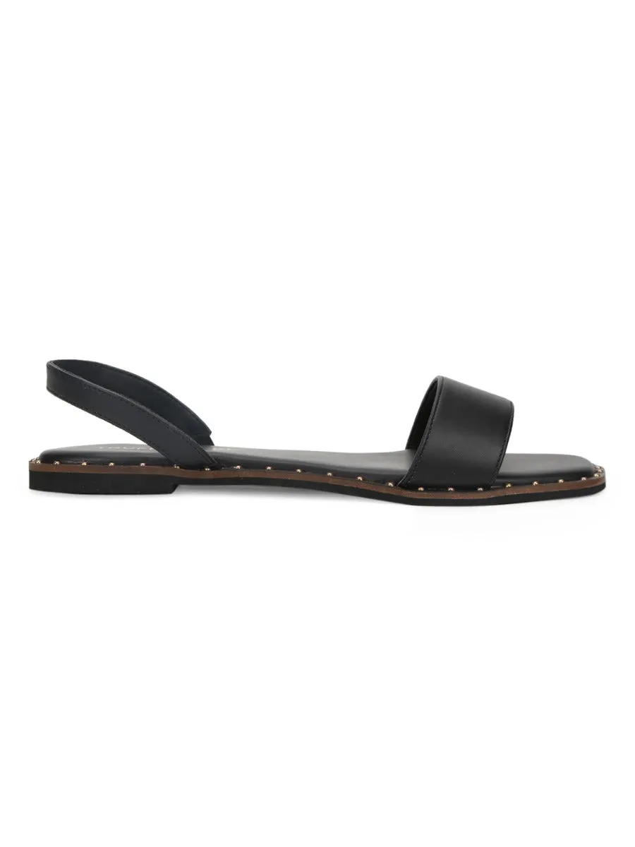 Schwarze PU Flache Sandalen mit Rückengurt