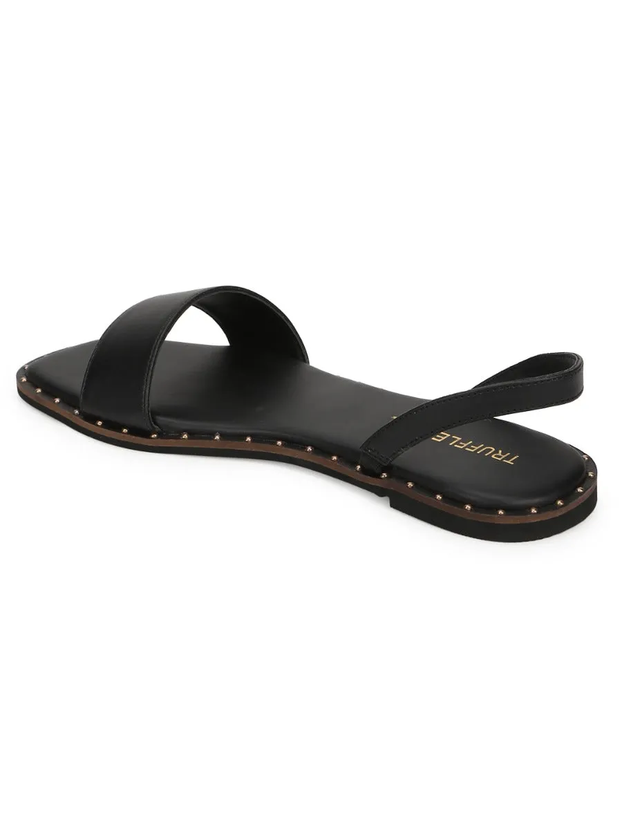 Schwarze PU Flache Sandalen mit Rückengurt