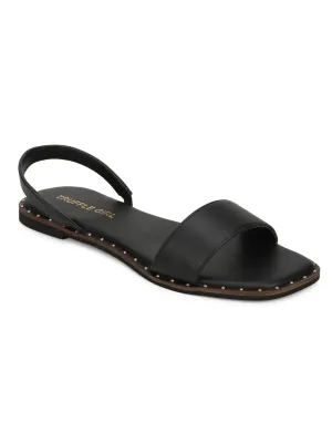 Schwarze PU Flache Sandalen mit Rückengurt