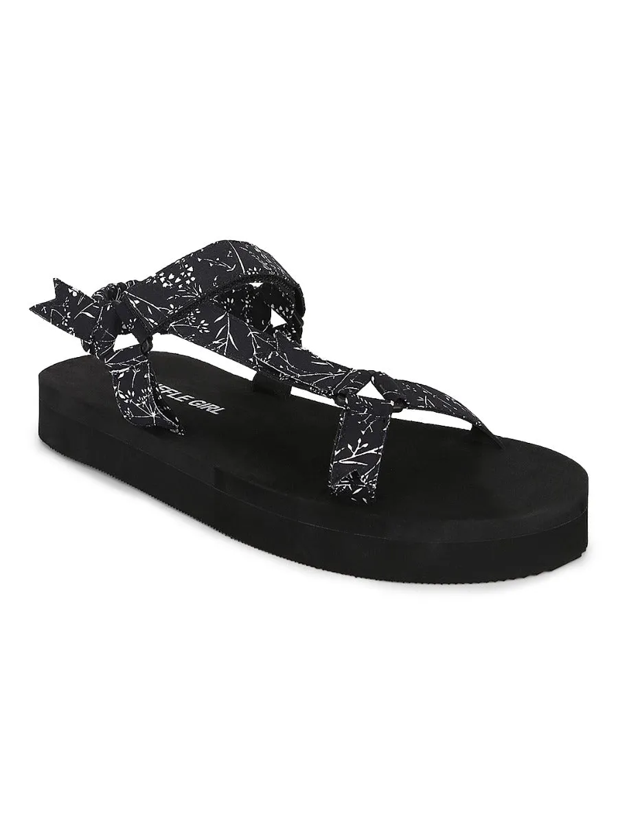 Schwarze PU-bedruckte Plateausandalen