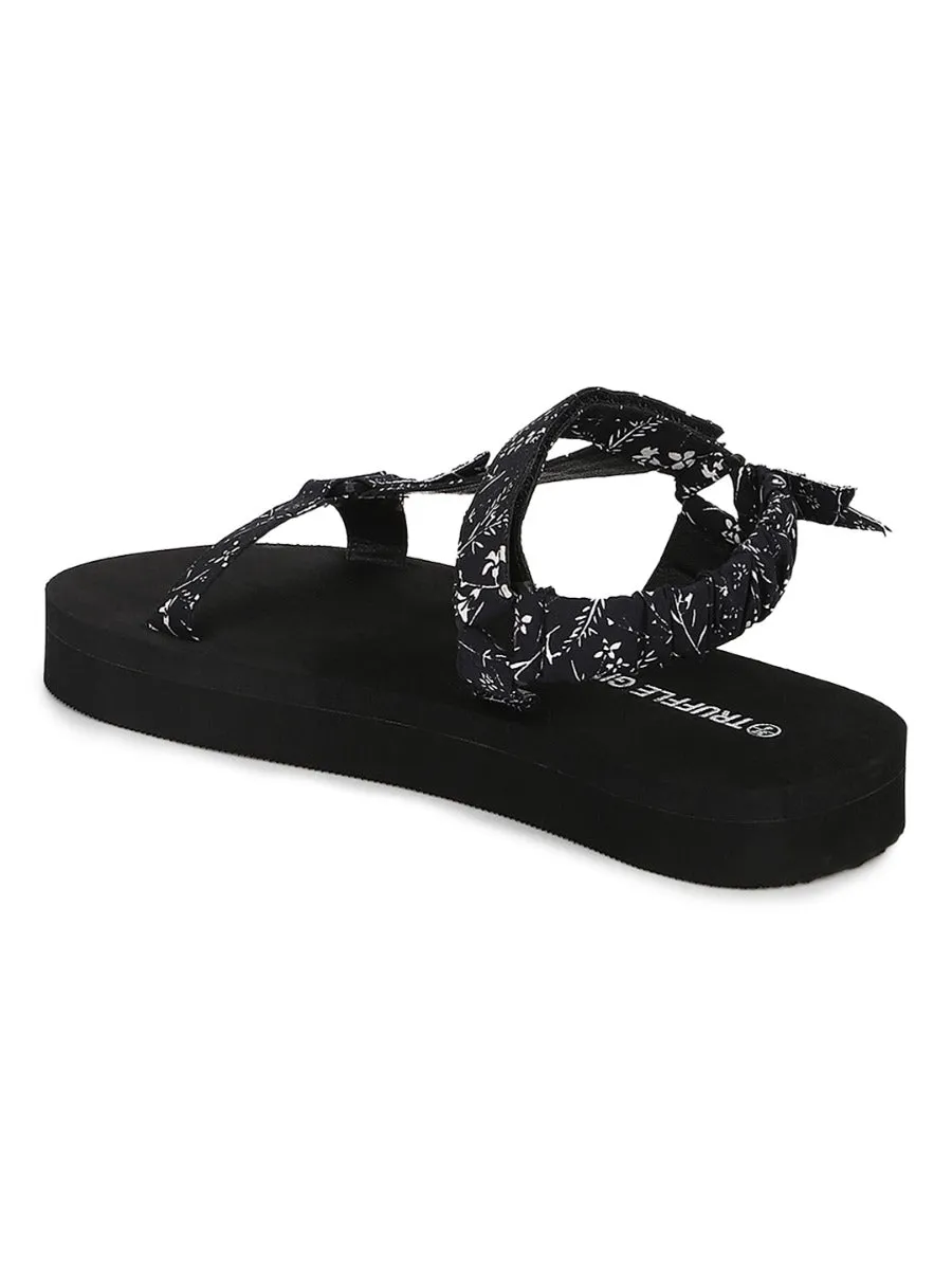 Schwarze PU-bedruckte Plateausandalen