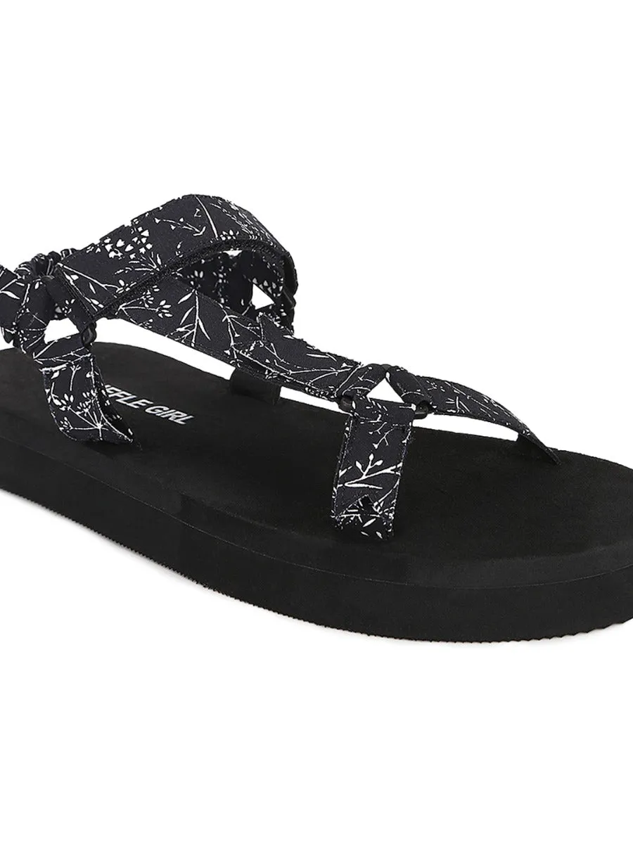 Schwarze PU-bedruckte Plateausandalen