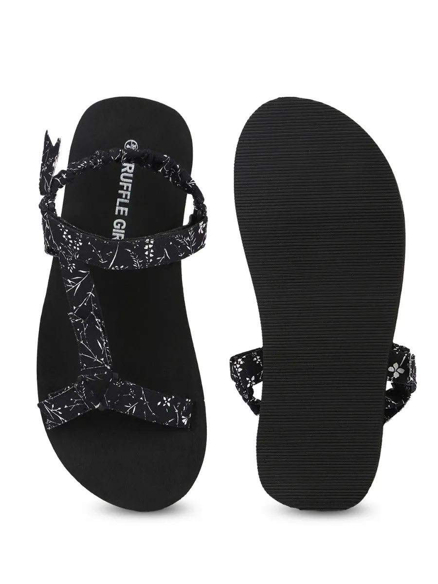 Schwarze PU-bedruckte Plateausandalen