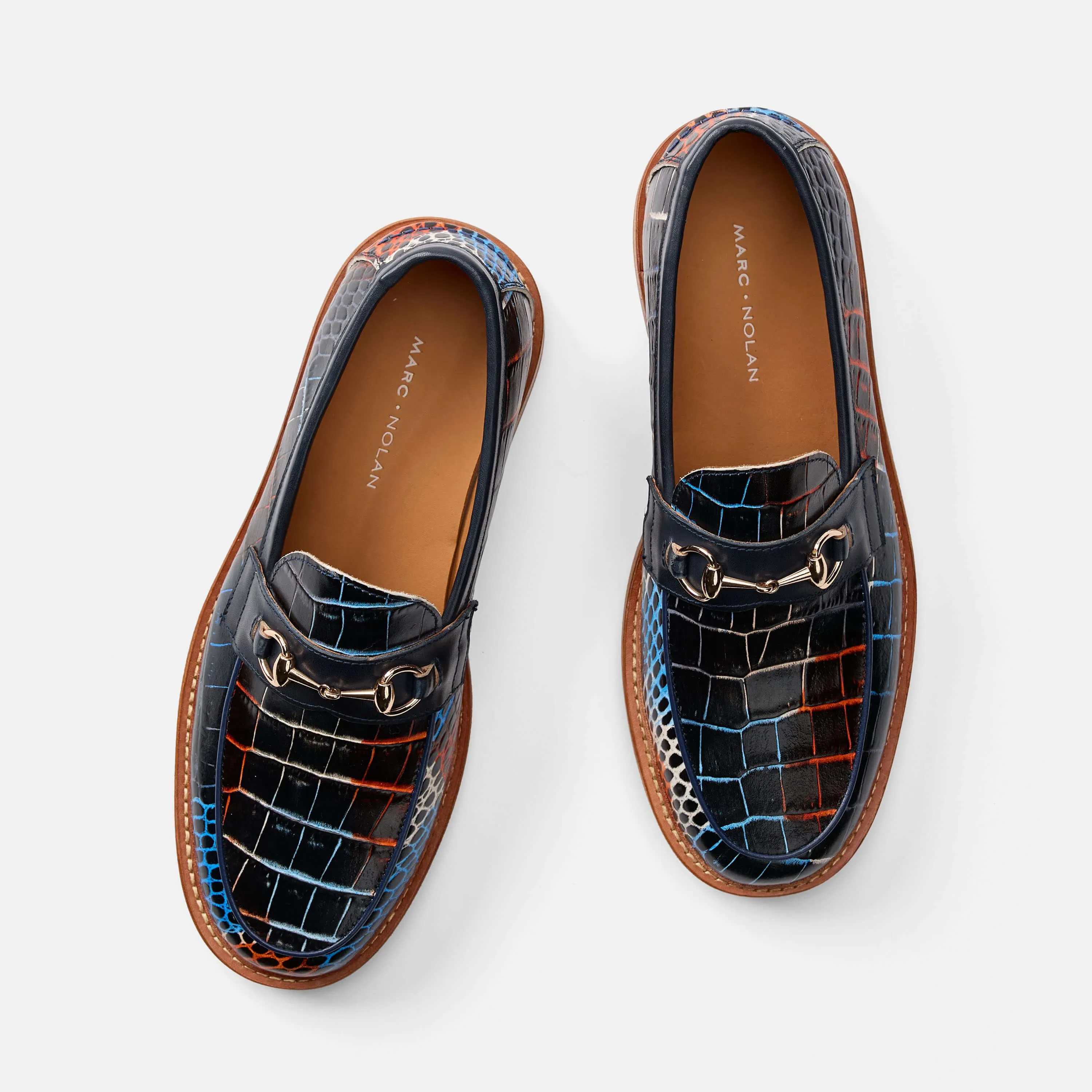 Boardwalk Navy Blue Crocodilleder Pferdebit-Loafer