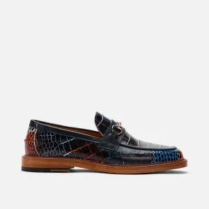 Boardwalk Navy Blue Crocodilleder Pferdebit-Loafer