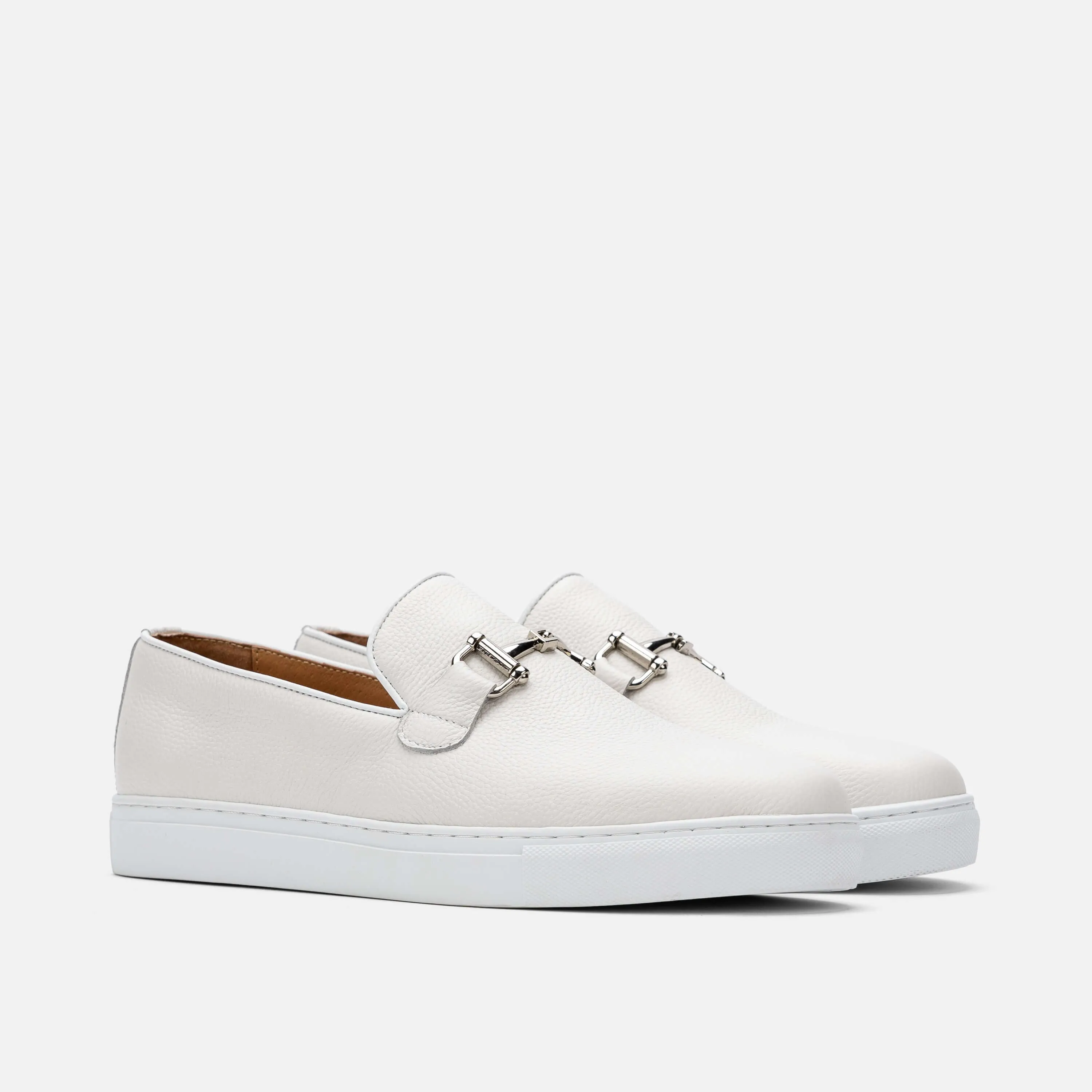 Boardwalk Weiße Leder-Sneakers mit Pferdebit-Verzierung