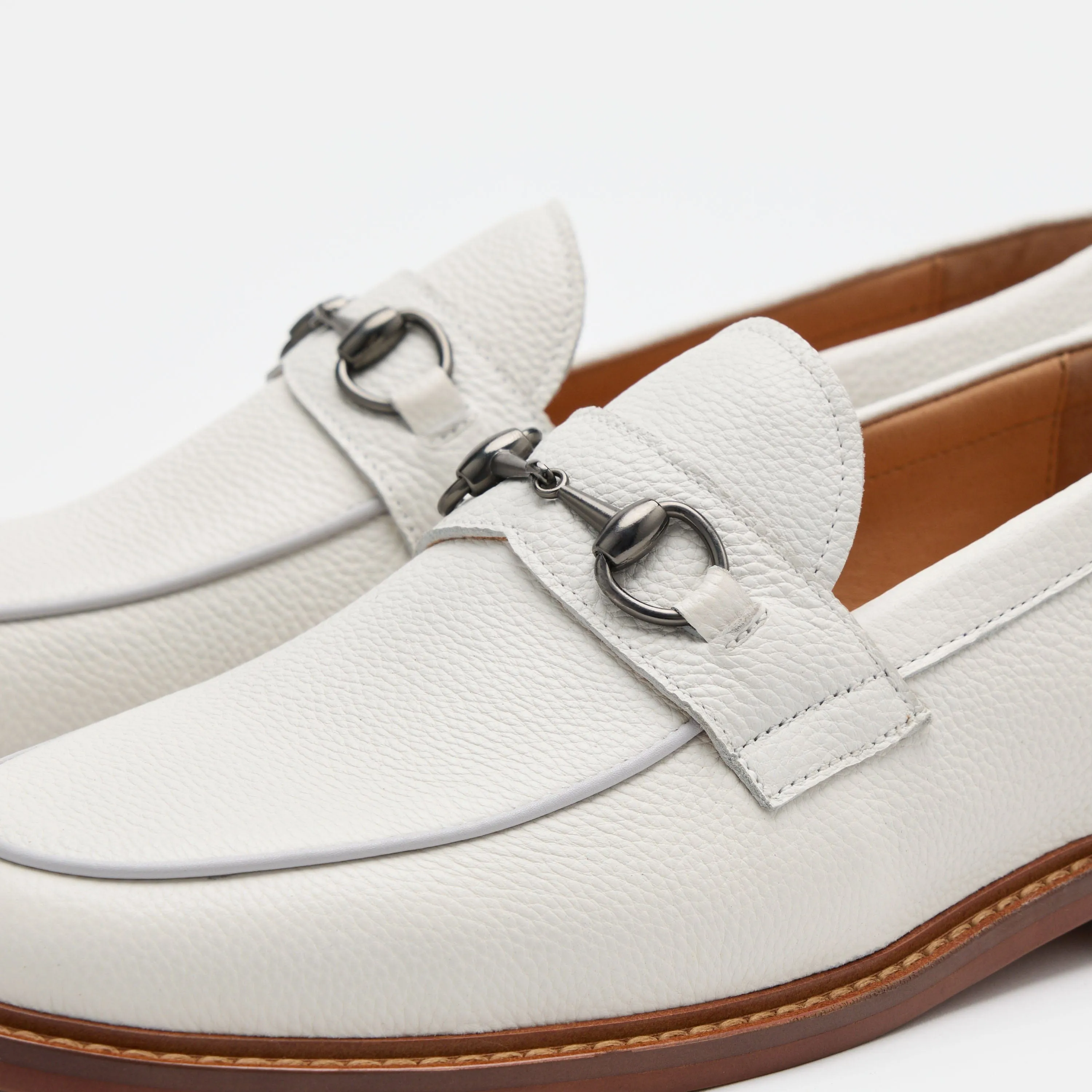 Boardwalk Weiße Kiesel Leder Pferdebit-Loafer