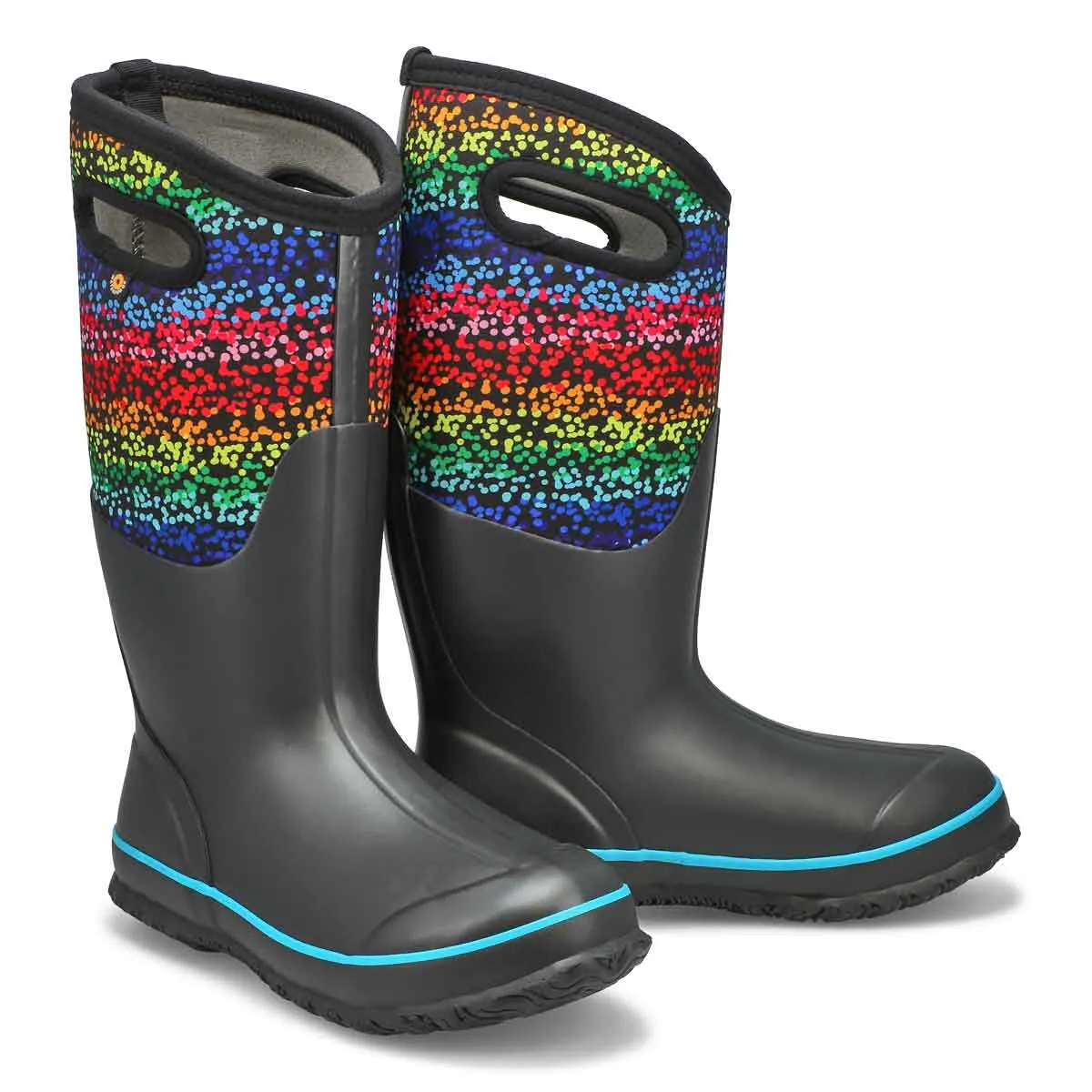 Bogs Schuhe Classic Regenbogen Punkte Schwarz Multi