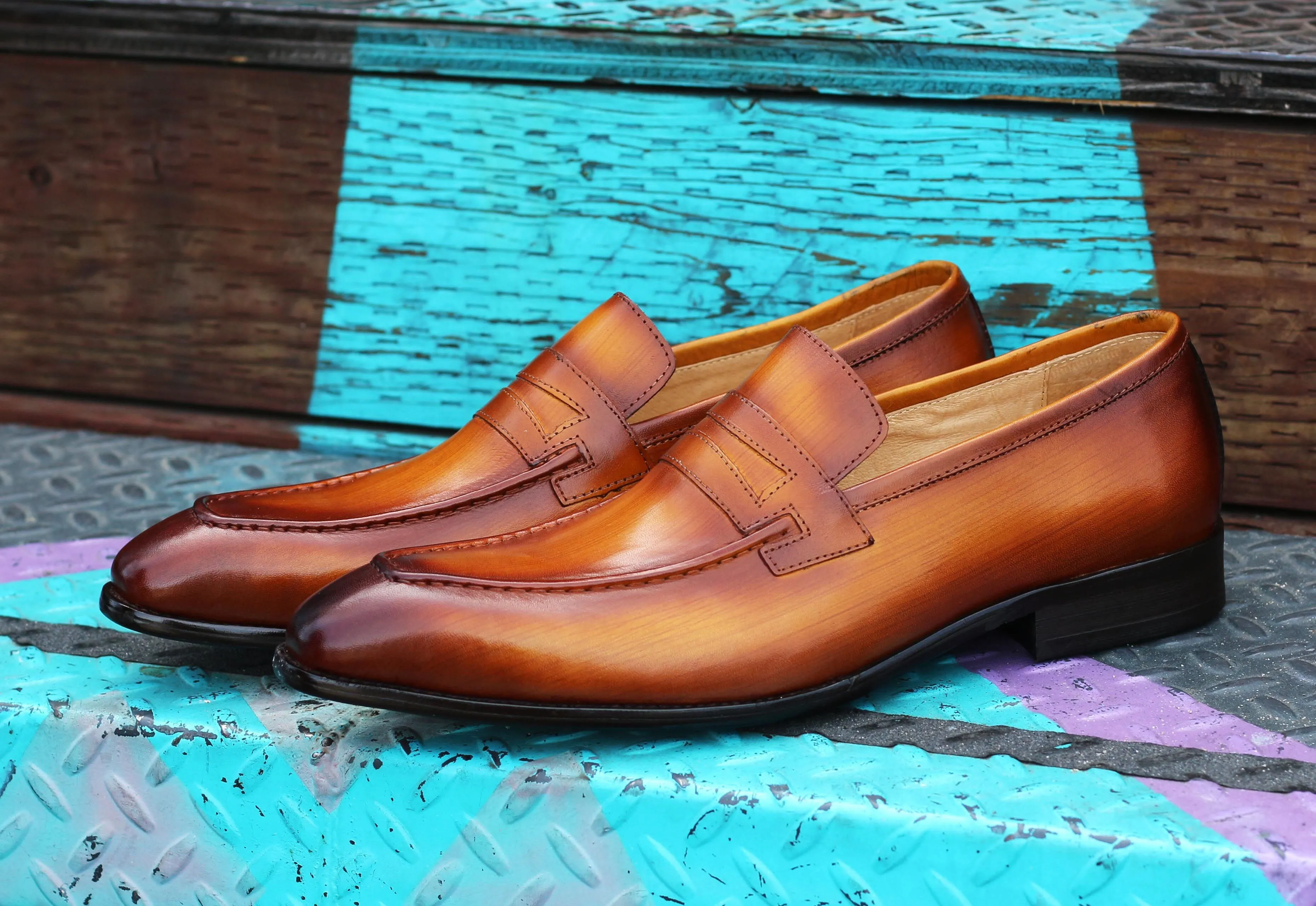 Kalbleder-Penny-Loafer im Slip-On-Design in Cognac