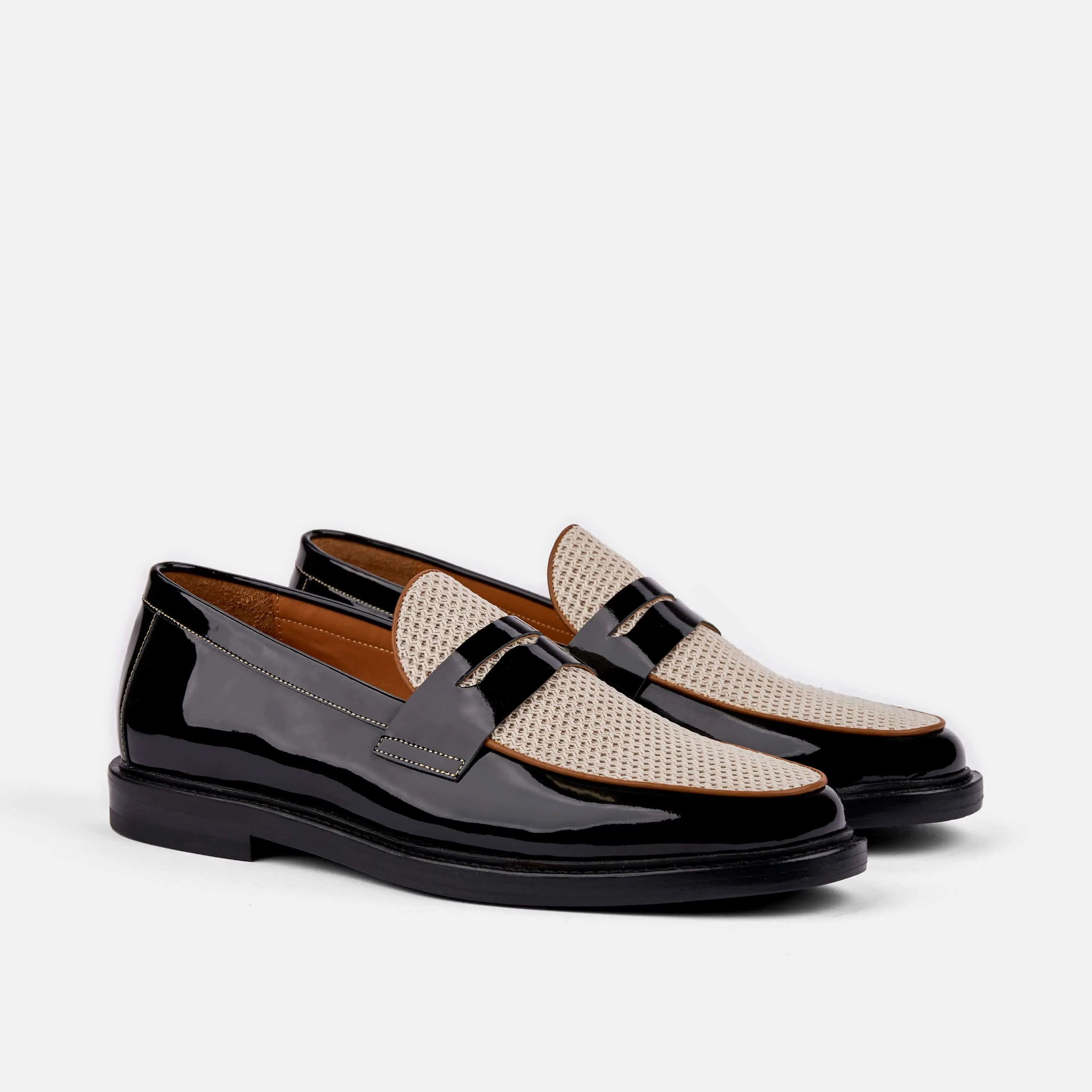 Calum Schwarz/Weiß Leder Penny Loafers