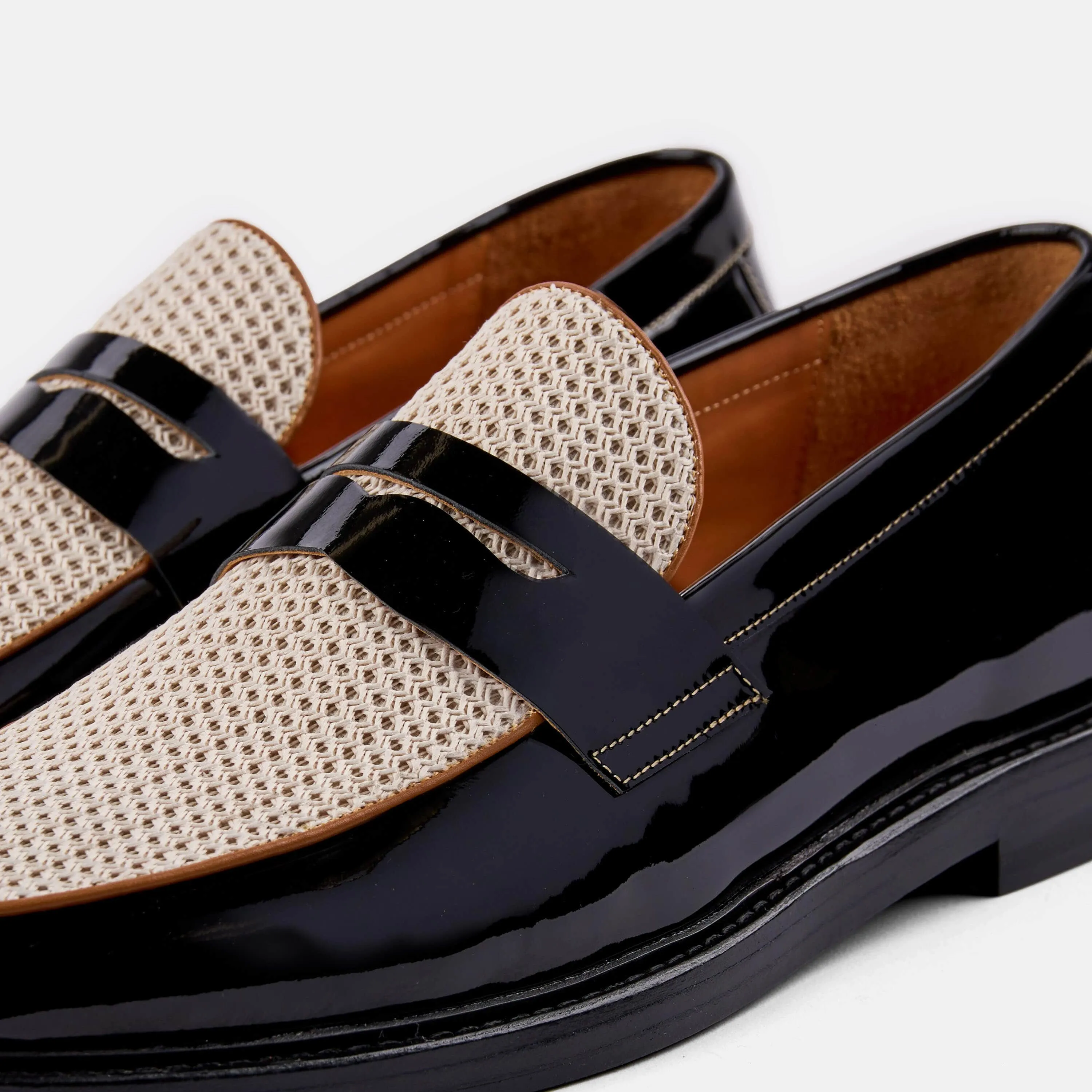 Calum Schwarz/Weiß Leder Penny Loafers